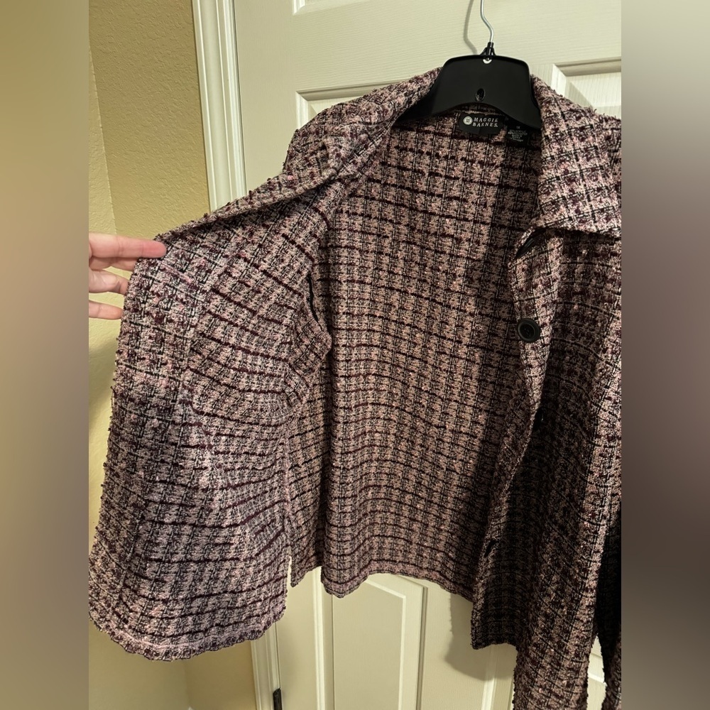 Maggie Barnes Plus Vintage Purple Pink Plaid Button Up Jacket 1X - Picture 3 of 10